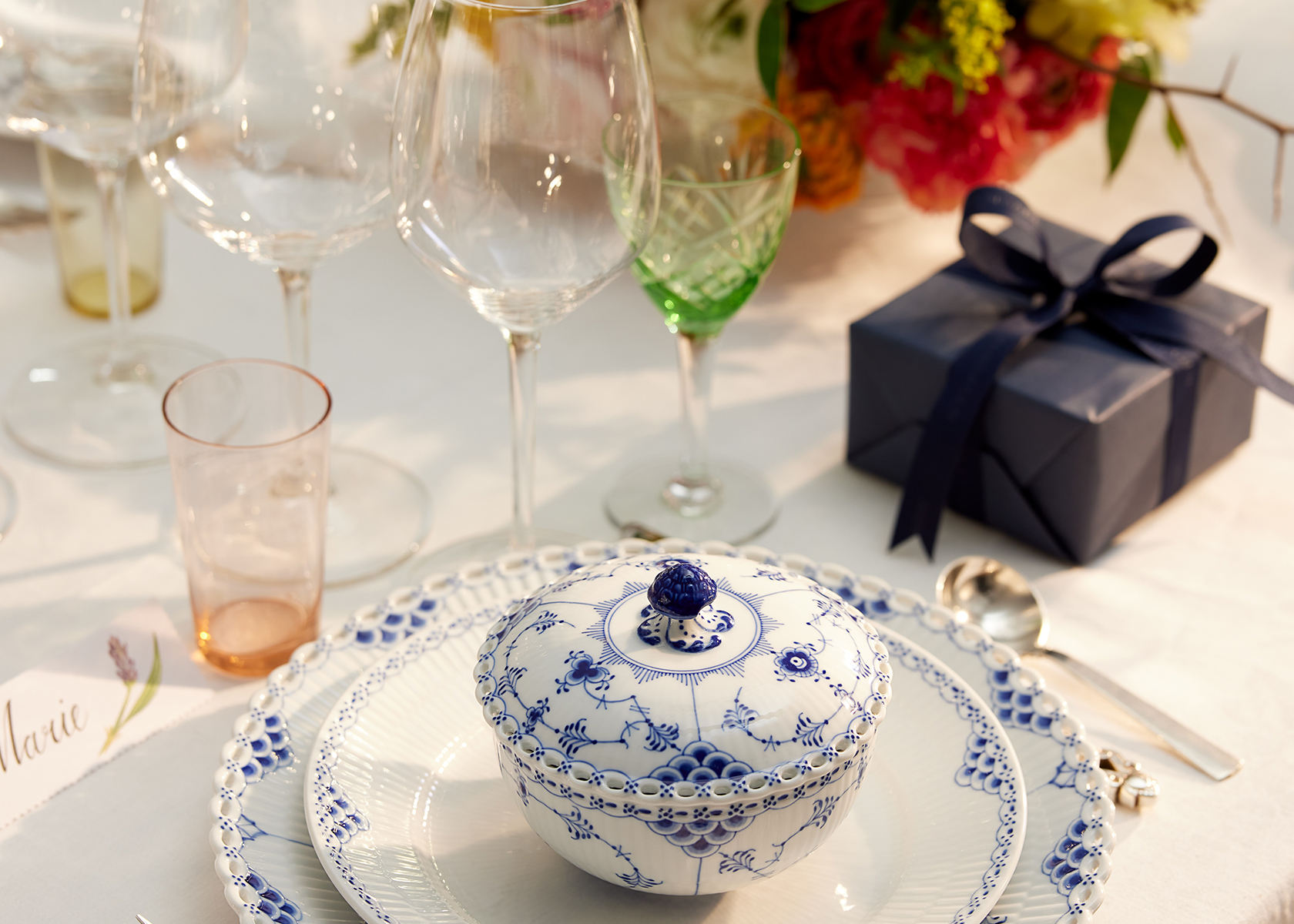 Celebrating with dinner and gifts from Royal Copenhagen